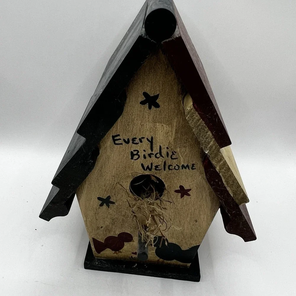 Wood Bird House Patriotic Red White Blue Flag USA 5.5x1.5 Rustic Fourth Of July